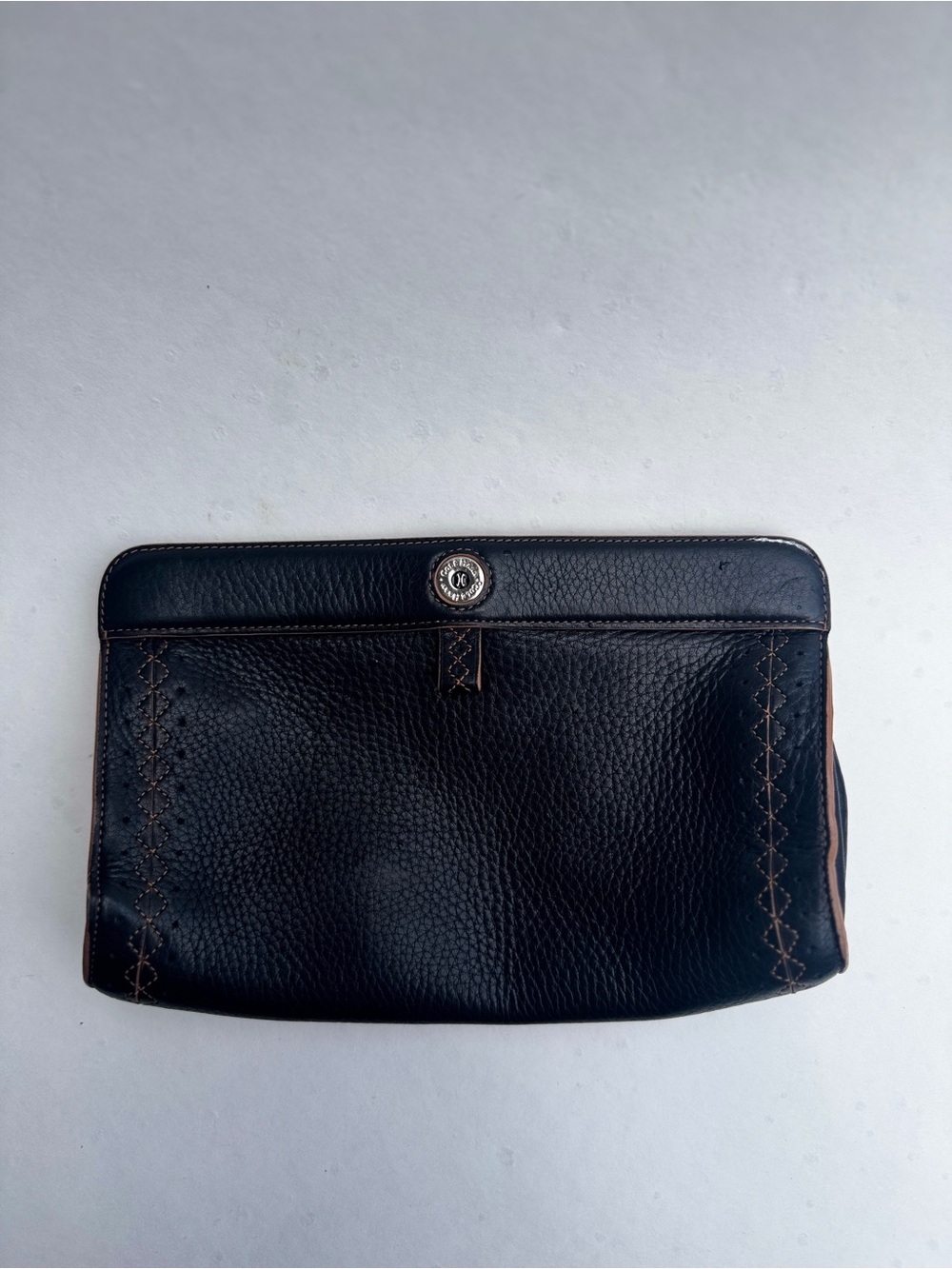 Cole Haan Black Pebbled Leather Oversized Clutch Bag 9”